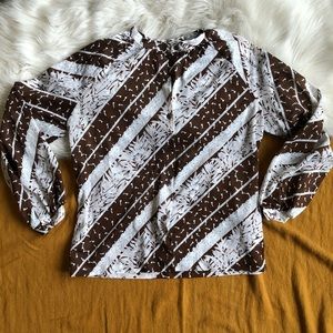 Vintage 1970s Sheer Olive Print Blouse